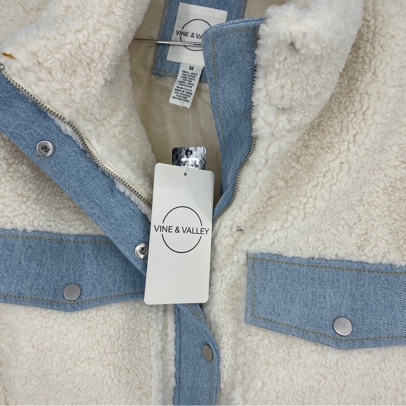 Vine & valley sherpa denim bomber  jacket snap/zip - Picture 4 of 6